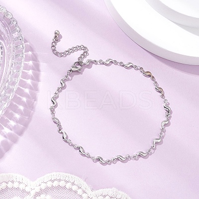 304 Stainless Steel Wave Link Chain Anklets AJEW-AN00641-02-1