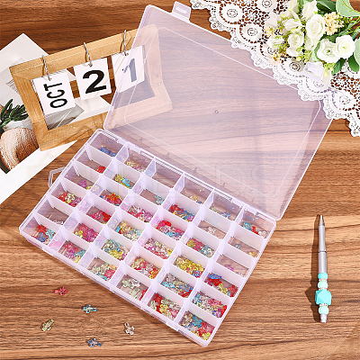 36 Grids Transparent Plastic Adjustable Dividers Boxes with Hinged Lid CON-PA0001-08-1