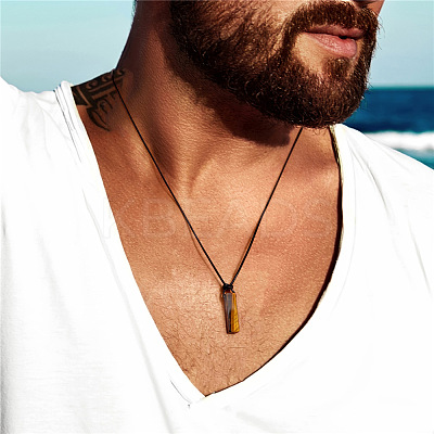 Natural Tiger Eye Cuboid Pendant Necklaces FS-WG7338A-07-1