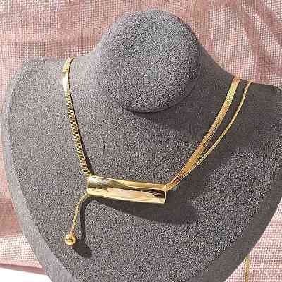 304 Stainless Steel Curved Tube Snake Chain Necklaces for Women NJEW-Z061-04G-01-1