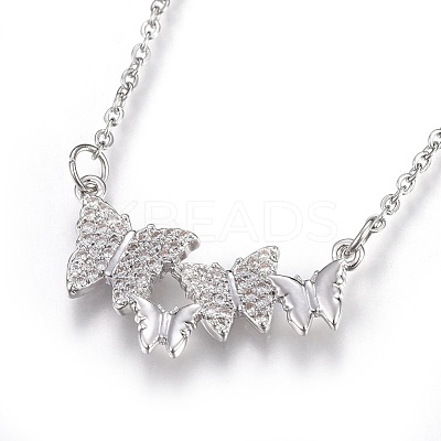 Brass Micro Pave Cubic Zirconia Pendant Necklaces NJEW-O108-12P-1