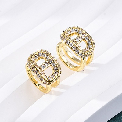 Oval Brass Micro Pave Clear Cubic Zirconia Cuff Earrings EJEW-K305-05G-1