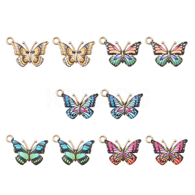 10Pcs 5 Colors Light Gold Alloy Enamel Pendants ENAM-YW0002-78-1