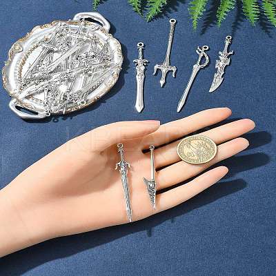60Pcs 6 Styles Tibetan Style Alloy Big Pendants TIBEP-FS0001-26-1