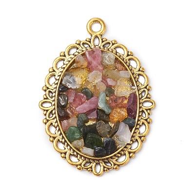 3Pcs 3 Colors Natural Multicolor Tourmaline Chip Pendants PALLOY-JF03037-1