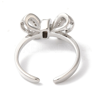 Bowknot Brass Micro Pave Clear Cubic Zirconia Open Cuff Rings for Women LS-RJEW-C098-08P-1