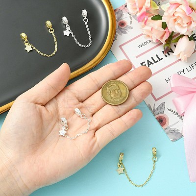 4Pcs 2 Colors Brass Pave Clear Cubic Zirconia European Safety Chains with Charms KK-CJ0003-86-1