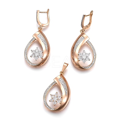 Brass Micro Pave Cubic Zirconia Jewelry Sets SJEW-F189-12KCG-1