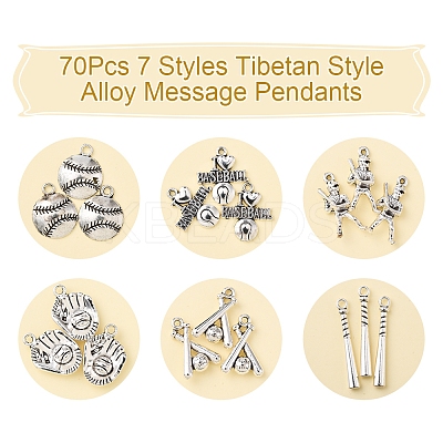 70Pcs 7 Styles Tibetan Style Alloy Message Pendants TIBEP-FS0001-36-1
