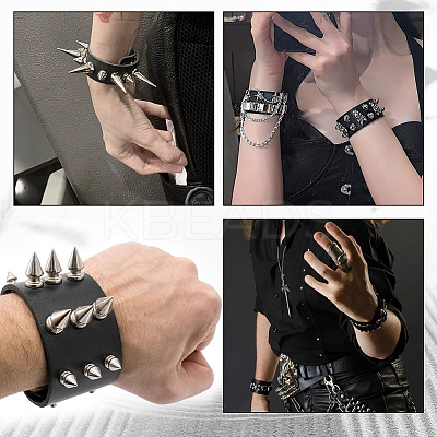 2Pcs 2 Styles PU Imitation Leather Cord Bracelets BJEW-UN0001-62-1