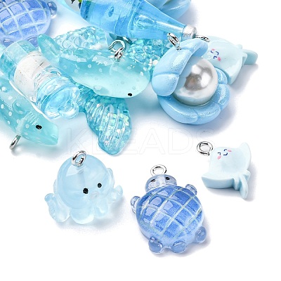 16Pcs 8 Styles Marine Organism Resin Pendants RESI-FP0001-32-1