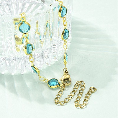 304 Stainless Steel Flat Round Acrylic Rhinestone Cup Chain Anklets for Women LS-AJEW-B031-02G-03-1