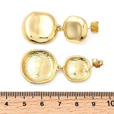Square Brass Dangle Stud Earrings EJEW-H170-01G-1