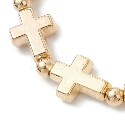 3Pcs CCB Plastic Cross & Round Beaded Stretch Bracelets for Women Men BJEW-JB13304-1