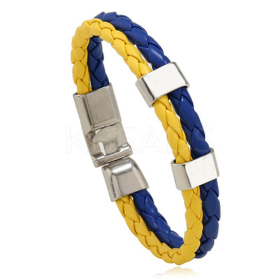 Flag Color Imitation Leather Double Line Cord Bracelet with Alloy Clasp GUQI-PW0001-088-1