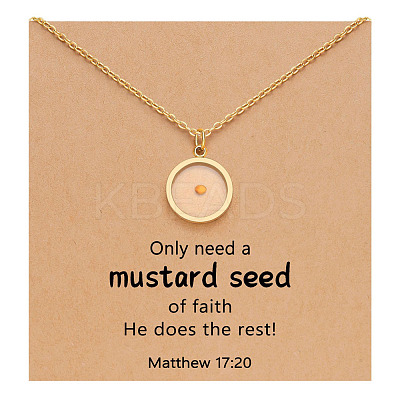 Flat Round 201 Stainless Steel Mustard Seed Pendant Necklaces for Women WG511AE-09-1