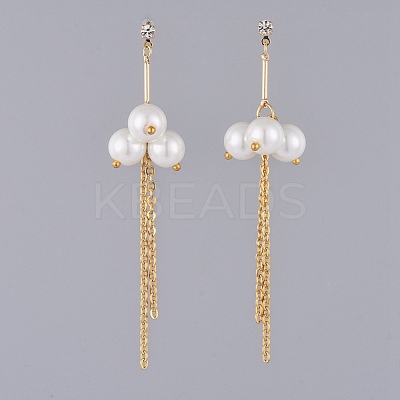 Eco-Friendly Glass Pearl Dangle Stud Earrings EJEW-JE03813-01-1