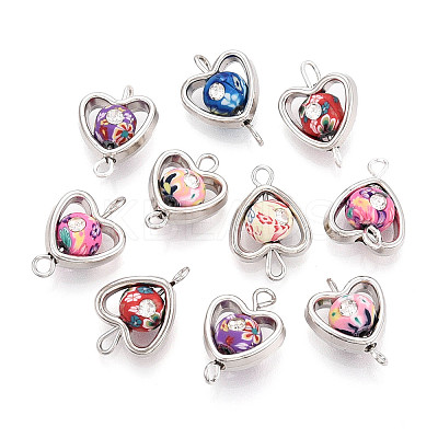Polymer Clay Heart & CCB Frame Links Connector Charms CLAY-T022-25M-A-1