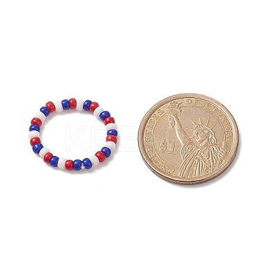 4Pcs 4 Style Independence Day Glass Seed Stretch Finger Rings Set with Brass Star Beaded for Women RJEW-TA00065-1