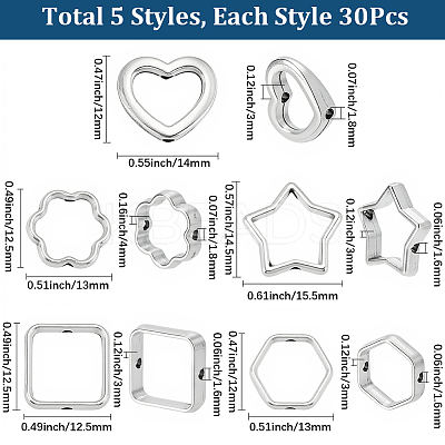 150Pcs 5 Styles Alloy Bead Frame FIND-SP0005-46-1