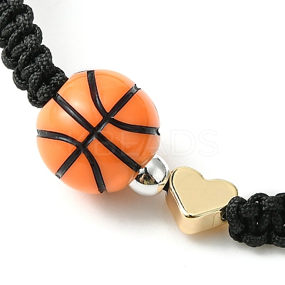 Sport Theme Acylic & Brass Heart Braided Bead Bracelet BJEW-JB09713-1