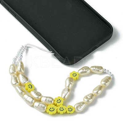 1 Set ABS Plastic Imitation Pearl & Wood & Polymer Clay Beaded Mobile Straps HJEW-FH0001-54-1