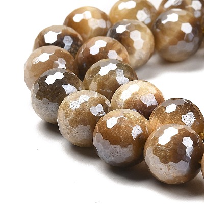 Electroplated Natural Tiger Eye Round Beads Strands G-L598-A04-03-1