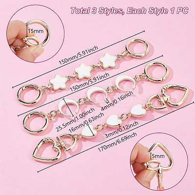 3Pcs 3 Styles Moon Star Heart Alloy Enamel Link Bag Extension Chains AJEW-GA0008-26A-1