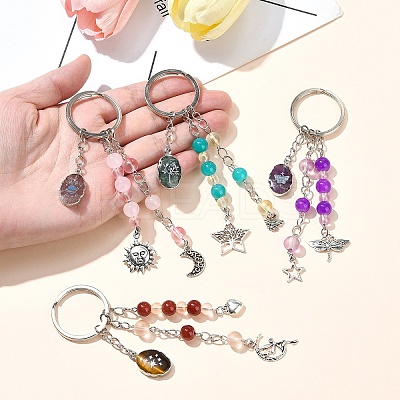 Glass & Alloy & Natural Amethyst Keychain KEYC-YW00146-01-1