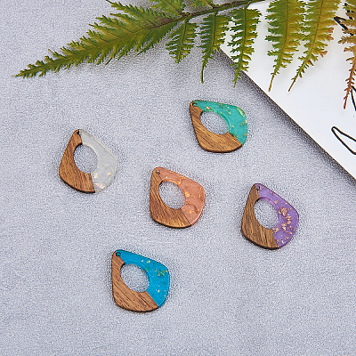 Transparent Resin & Walnut Wood Pendants RESI-CJ0001-74-1