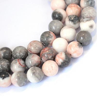 Natural Pink Zebra Jasper Round Beads Strands G-E334-6mm-11-1
