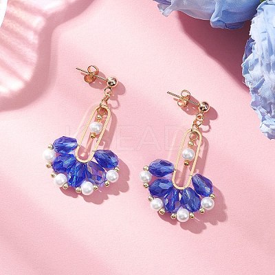 Fan Glass Dangle Stud Earrings EJEW-MZ00674-03-1