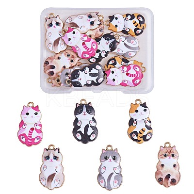 18Pcs 6 Styles Alloy Enamel Pendant Cartoon Little Cat Alloy Printing Pendant DIY Necklace Bracelet Pendant Earring Accessories JX585A-1