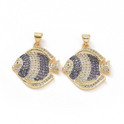 Brass Micro Pave Clear Cubic Zirconia Pendants ZIRC-F135-04G-01-1