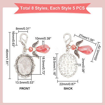 40Pcs 8 Style Oval Alloy Pendant Locket Pendant Decorations HJEW-AB00200-1