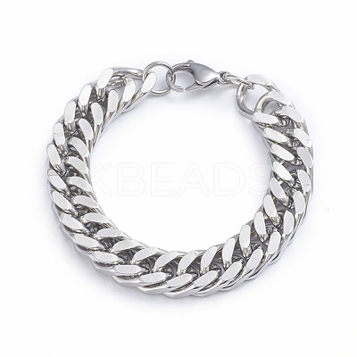 Tarnish Resistant Men's 304 Stainless Steel Diamond Cut Cuban Link Chain Bracelets X-BJEW-L673-002A-P-1