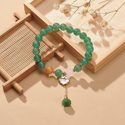 Natural Red & Green Aventurine & Rose Quartz Round Beaded Stretch Bracelets Set BJEW-JB09012-1