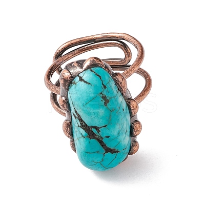 Synthetic Turquoise Irregular Nugget Open Cuff Ring RJEW-I082-05R-1