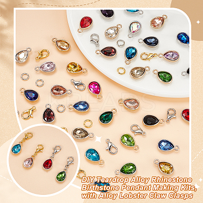 DIY Teardrop Alloy Rhinestone Birthstone Pendant Making Kits DIY-GA0007-12-1
