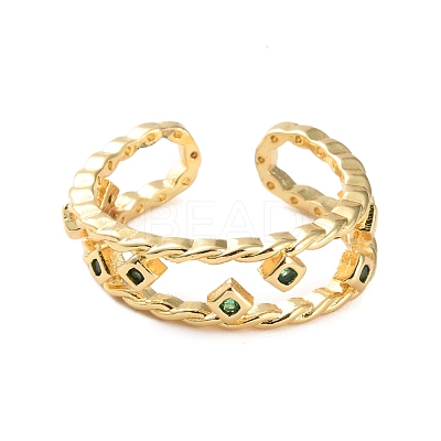 Rack Plating Brass Micro Pave Cubic Zirconia Open Cuff Rings for Women RJEW-U026-04G-01-1