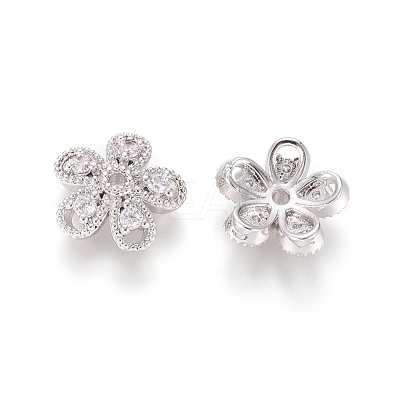 5-Petal Brass Micro Pave Clear Cubic Zirconia Bead Caps ZIRC-G153-41P-1