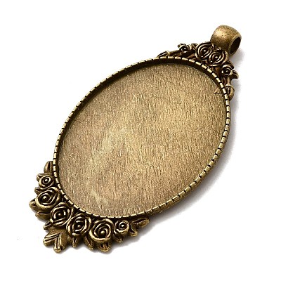 Vintage Tibetan Style Alloy Carved Rose Large Pendant Cabochon Settings LS-TIBEP-M018-99AB-NF-1