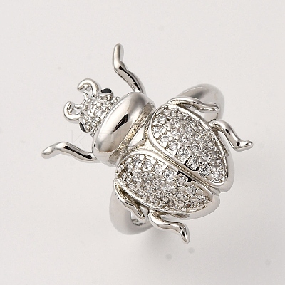 Brass Micro Pave Cubic Zirconia Adjustable Open Cuff Rings for Women RJEW-A072-01D-P-1