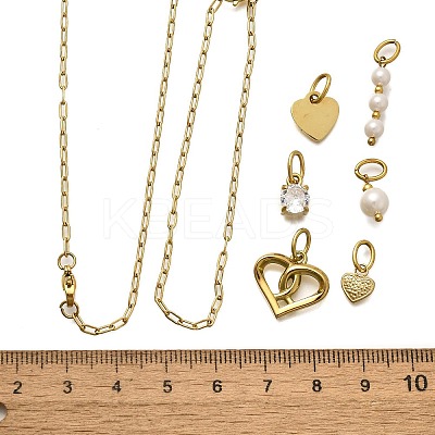Cubic Zirconia & Shell Pearl Heart Round Pendant & Necklaces & Bracelets Sets SJEW-Q002-02G-1