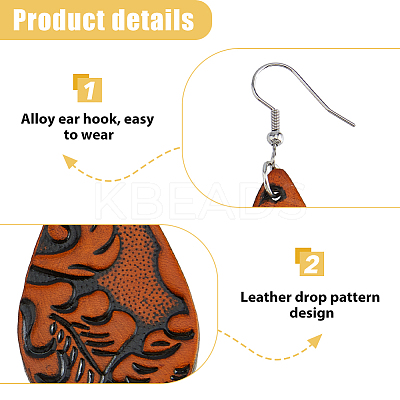 4 Pairs 4 Colors PU Leather Dangle Earrings with Steel Iron Pins EJEW-FI0003-09-1