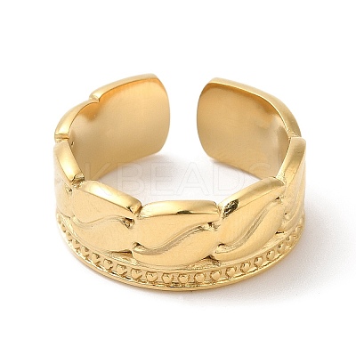 304 Stainless Steel Textured Open Cuff Ring for Women RJEW-I098-08G-1
