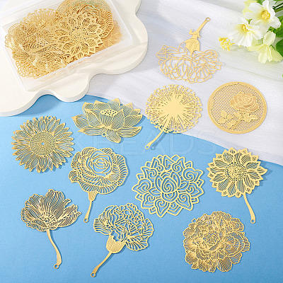 24Pcs 12 Styles Brass Filigree Big Pendants KKC-TA0001-05-1