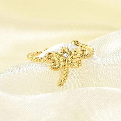 304 Stainless Steel Crystal Rhinestone Cuff Rings for Women LS-RJEW-G338-02G-1