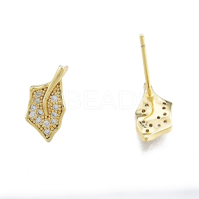 Clear Cubic Zirconia Maple Leaf Stud Earrings EJEW-G322-26G-1
