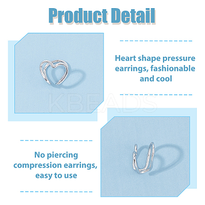 1 Pair 925 Sterling Silver Heart Cuff Earrings for Women EJEW-HS0001-04-1